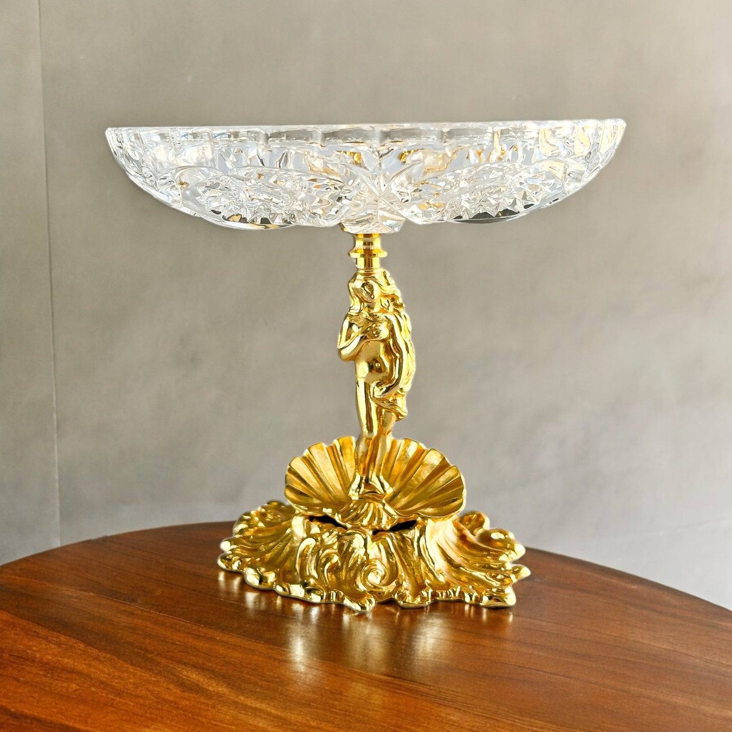 Elegant Crystal Compote with Gilt Metal Venus Base - SOSC Home