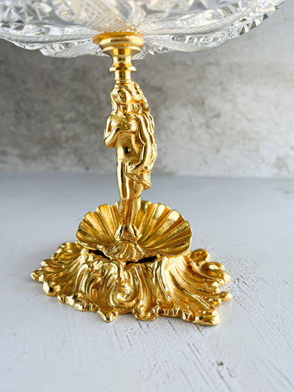 Elegant Crystal Compote with Gilt Metal Venus Base - SOSC Home