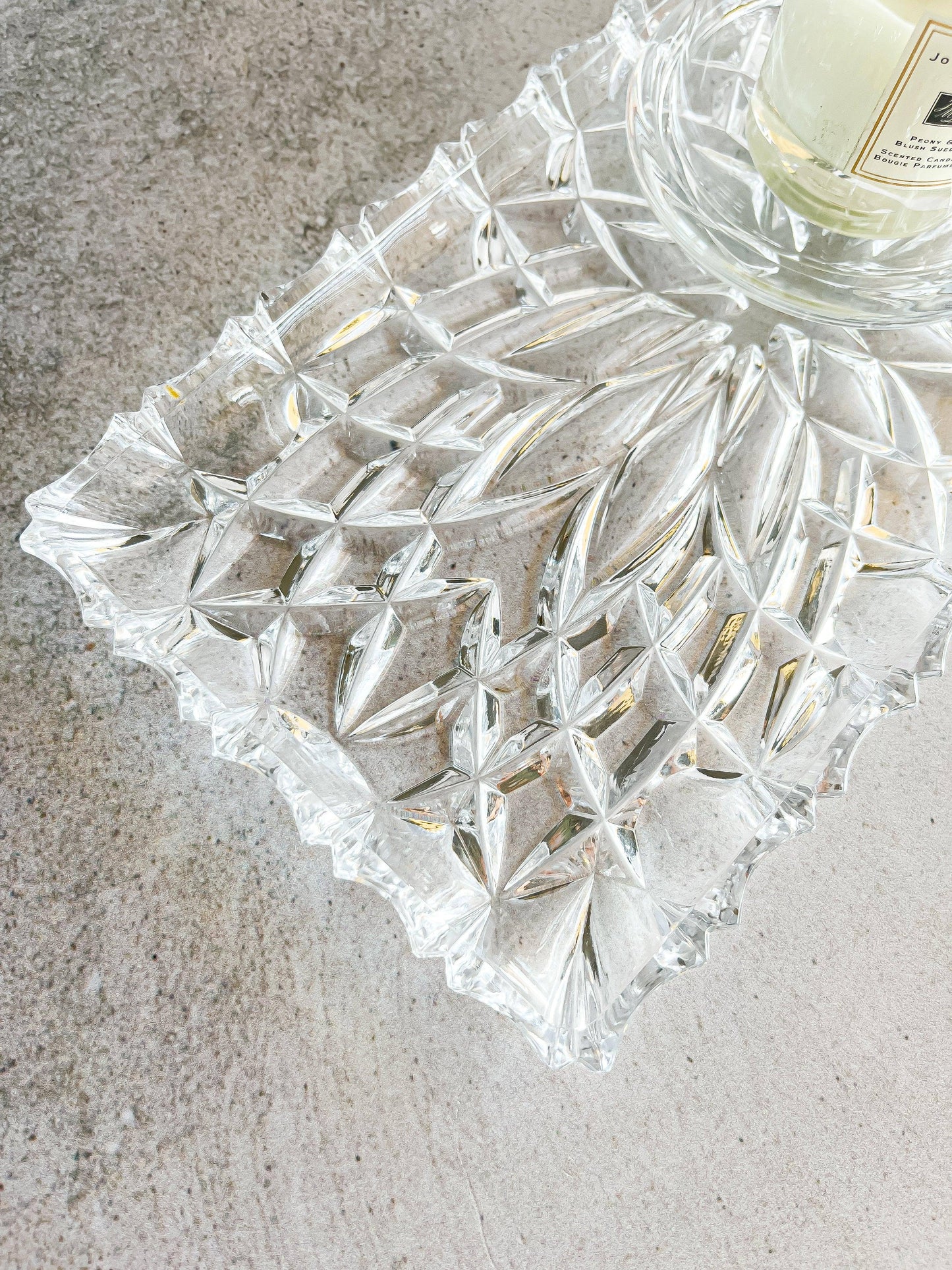Elegant Rectangular Cut Glass Tray with Floral Motif - SOSC Home