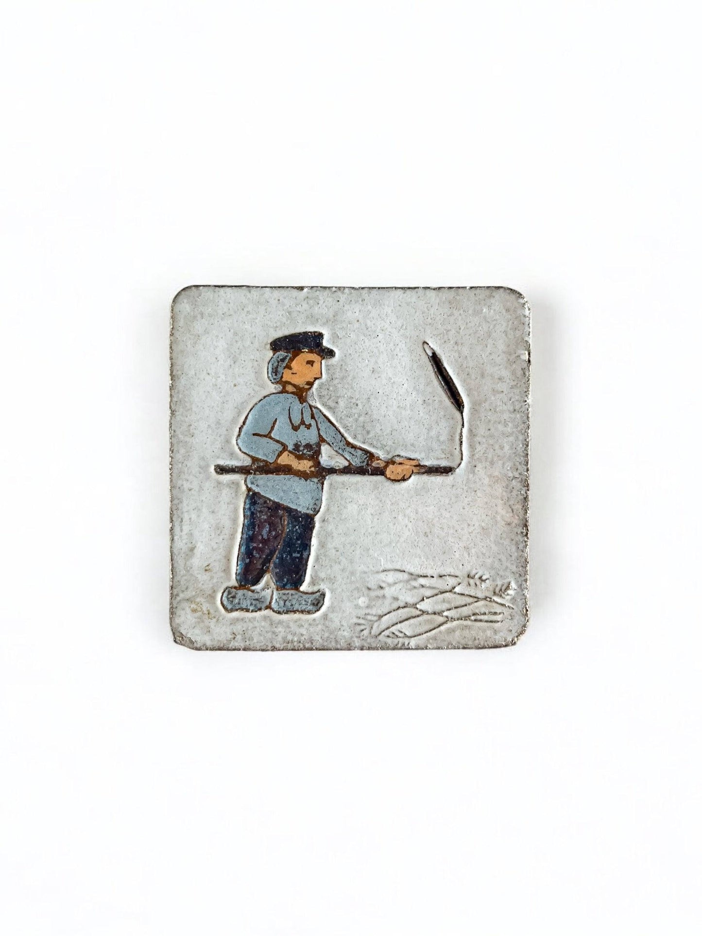 Vintage Hand-Painted Tile | Farmer with Scythe (7cm) - SOSC Home