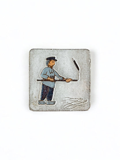 Vintage Hand-Painted Tile | Farmer with Scythe (7cm) - SOSC Home
