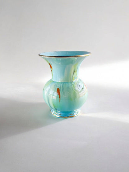 German Vase with Light Turquoise Glaze and Gold Rim - 203/74 - SOSC Home