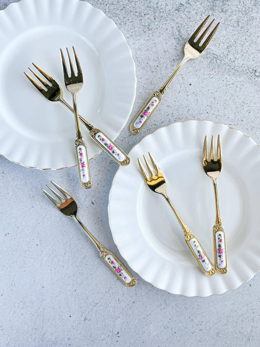 Gold-Plated Floral Cake Forks Set of 6 - Vintage Elegance from Japan - SOSC Home