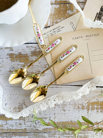 Gold-Plated Floral Teaspoons Set of 4 - Vintage Elegance from Japan - SOSC Home