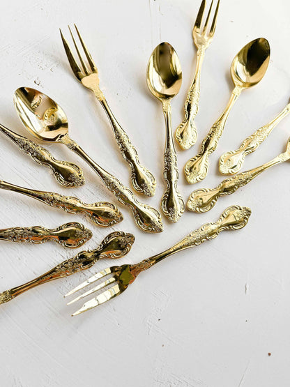 Gold-plated Stainless Steel Teaspoons and Cake Forks - Set of 12 - SOSC Home