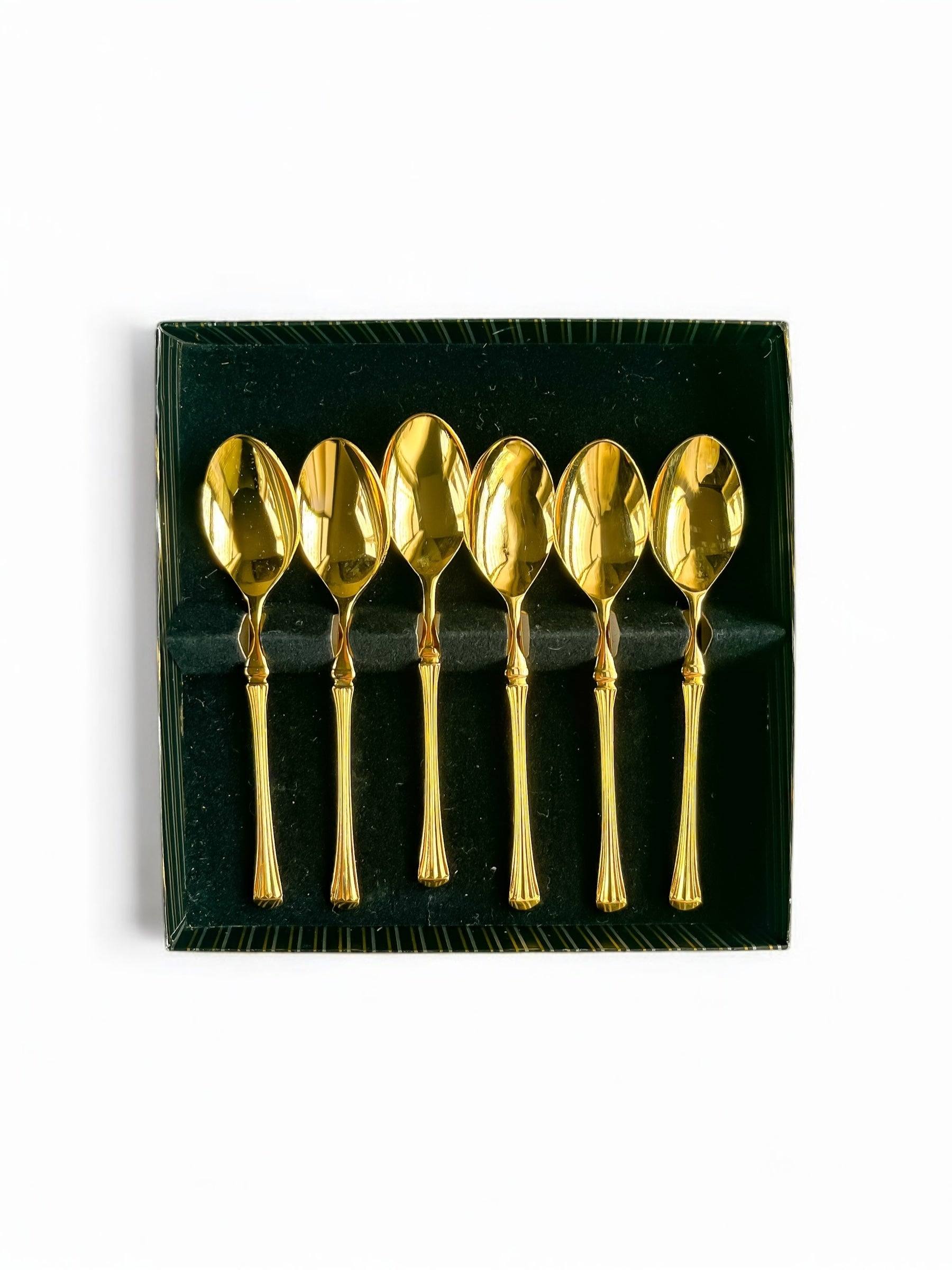 Greensons Set of 6 Boxed Gold-Plated Teaspoons | 'Dynasty' Pattern - SOSC Home