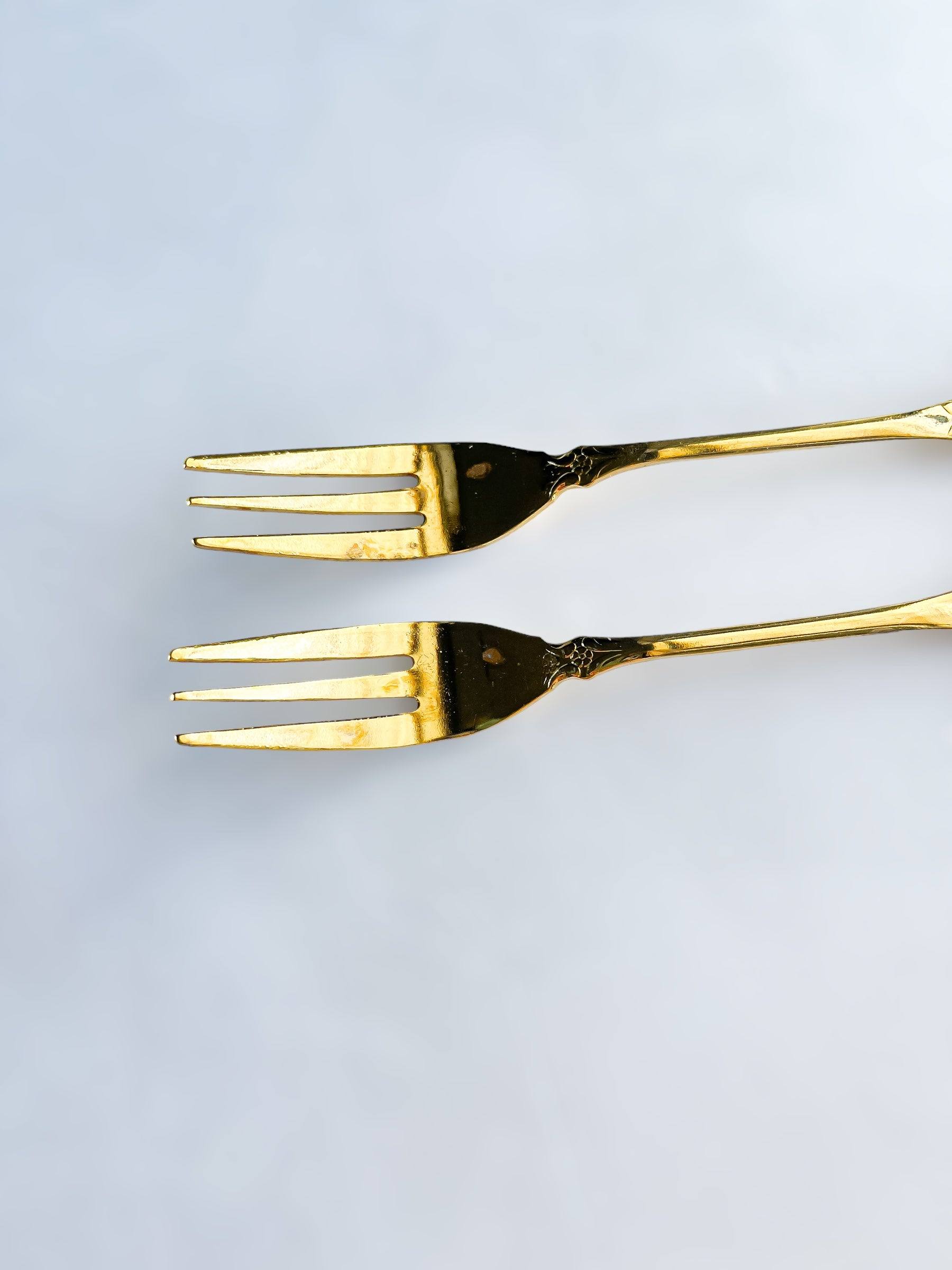 Greensons Set of 6 Gold-Plated Cake Forks - 'Pastel Rose' Collection - SOSC Home