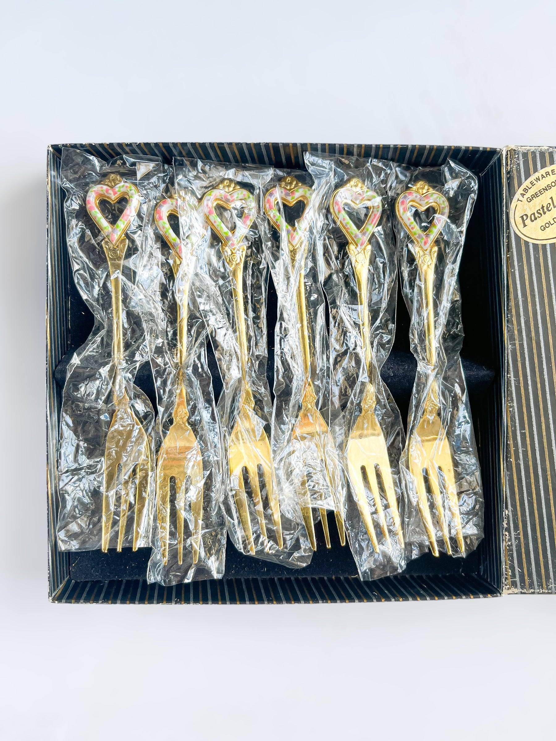 Greensons Set of 6 Gold-Plated Cake Forks - 'Pastel Rose' Collection - SOSC Home