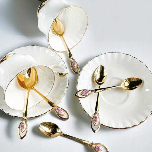 Greensons Set of 6 Gold-Plated Teaspoons - 'Wild Rose' Collection - SOSC Home