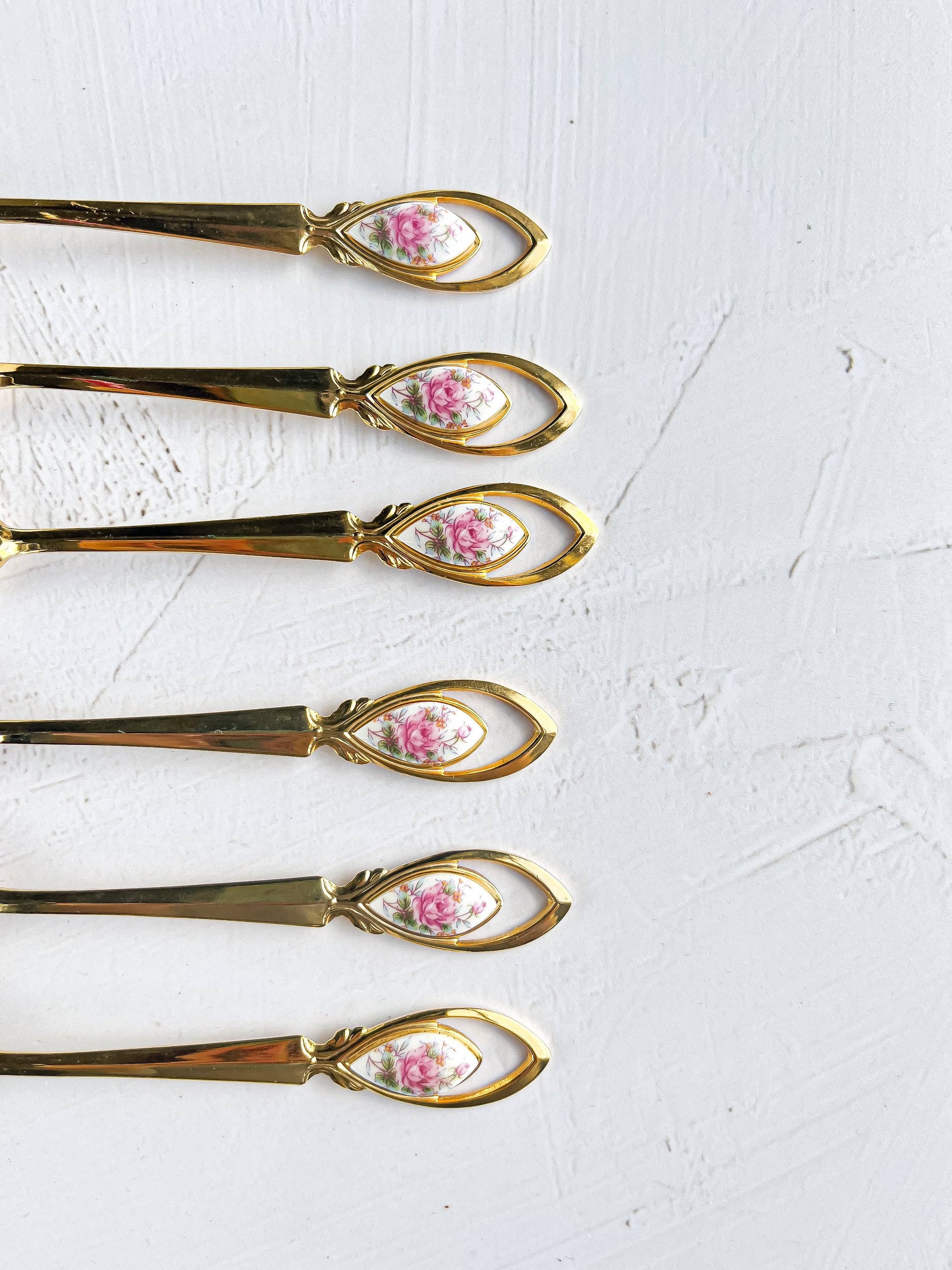 Greensons Set of 6 Gold-Plated Teaspoons - 'Wild Rose' Collection - SOSC Home