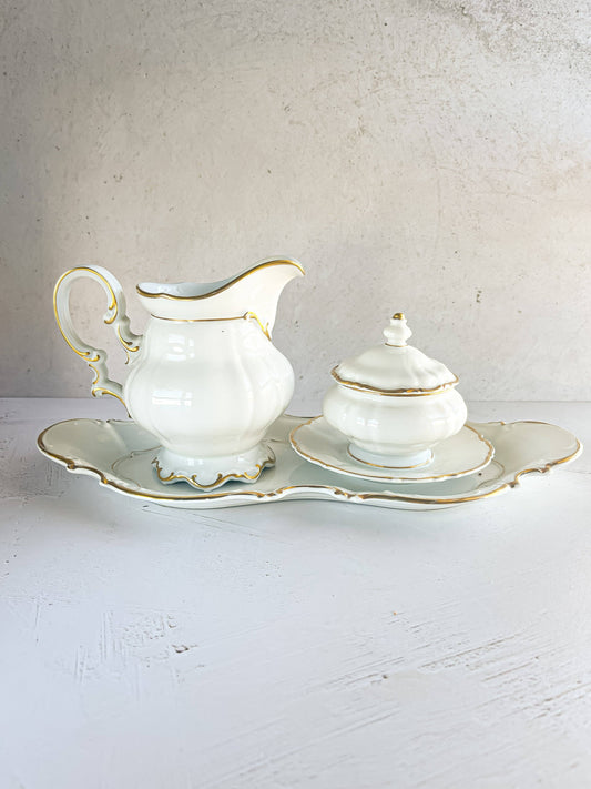 Hutschenreuther Creamer & Mustard Jar (Sugar Bowl Replacement) with Lid & Tray Set - 'Brighton' Collection - SOSC Home