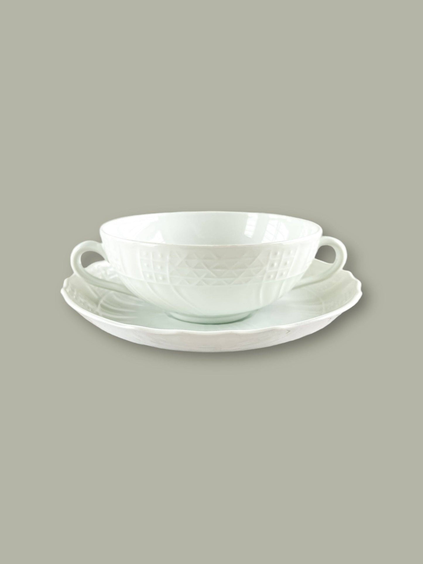 Hutschenreuther Flat Cream Soup Bowl & Saucer Set - ‘Dresden’ Collection in All White - SOSC Home