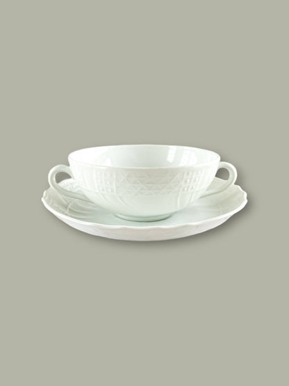 Hutschenreuther Flat Cream Soup Bowl & Saucer Set - ‘Dresden’ Collection in All White - SOSC Home