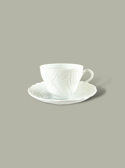 Hutschenreuther Flat Demitasse Cup and Saucer Set - ‘Dresden’ Collection in All White - SOSC Home