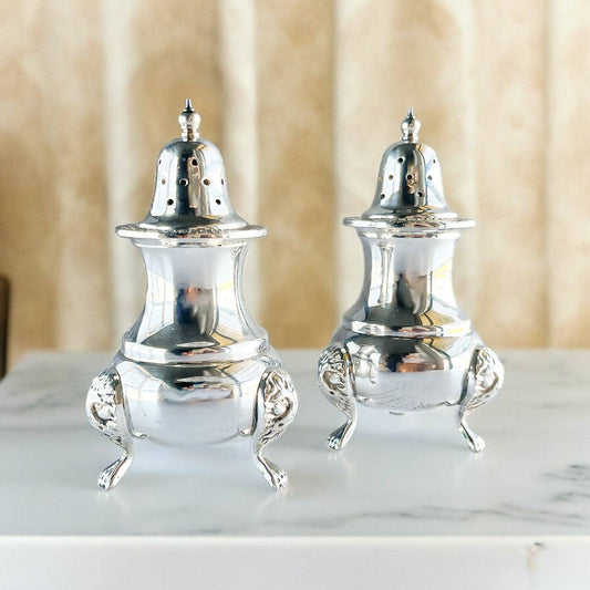 James Dixon & Sons Silver-Plated Salt and Pepper Shaker Set with Lion Head Legs - SOSC Home
