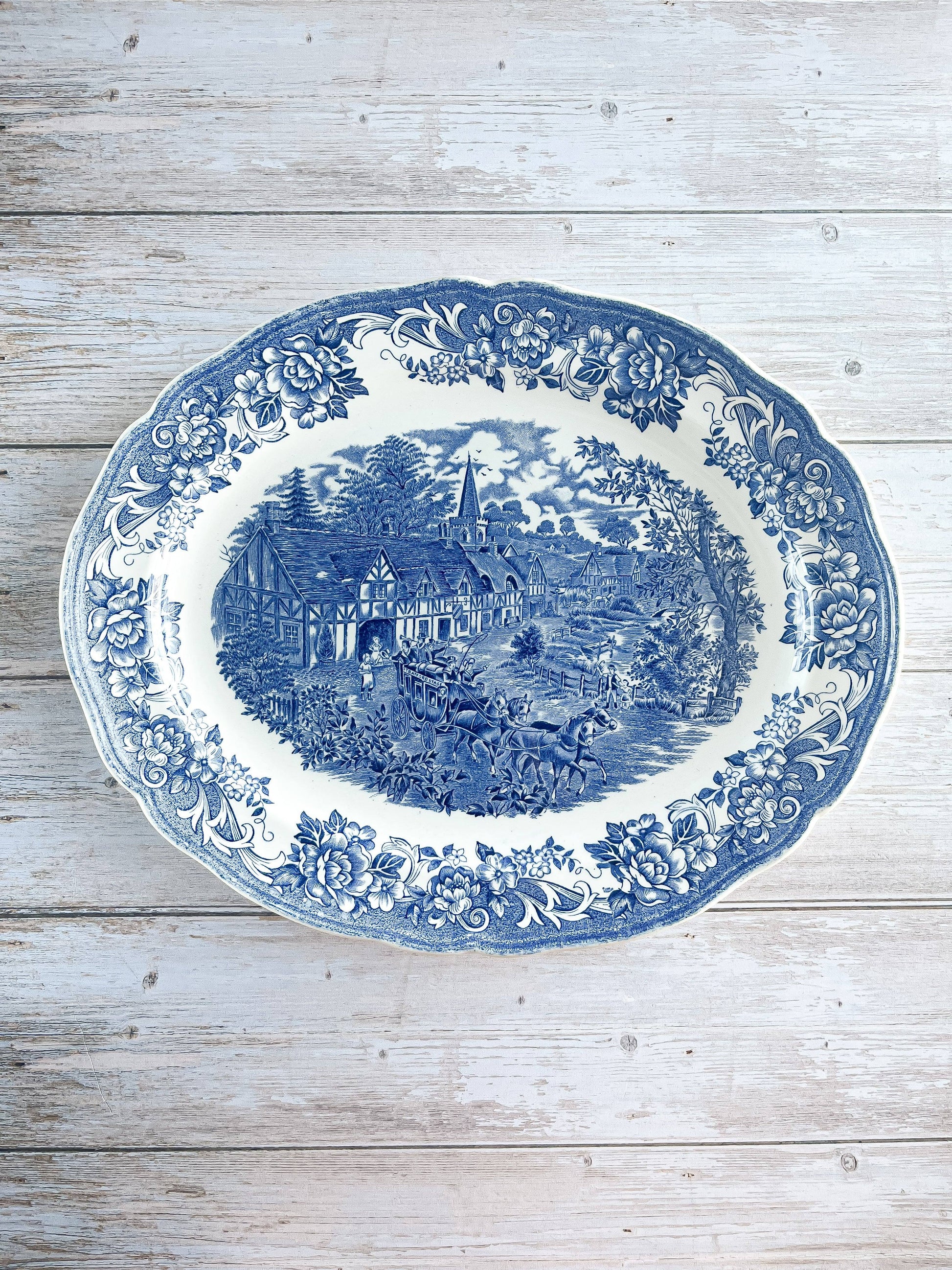 J&G Meakin Large Oval Serving Platter - 'Stratford Stage' Blue Collection - SOSC Home