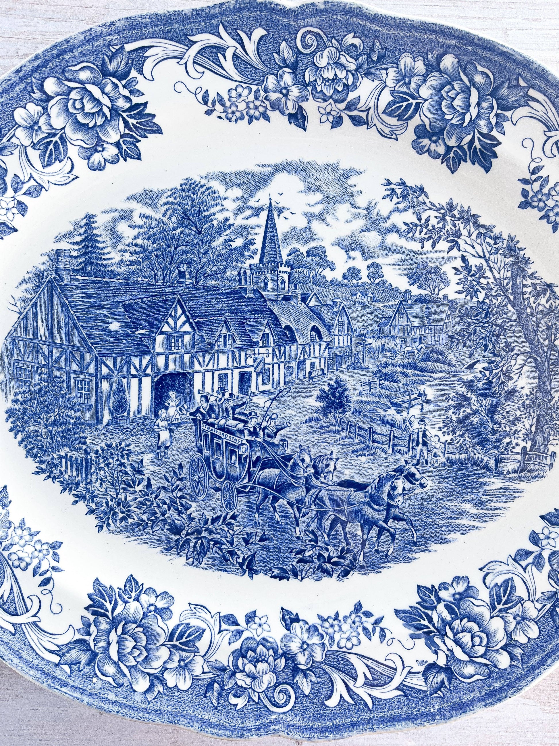 J&G Meakin Large Oval Serving Platter - 'Stratford Stage' Blue Collection - SOSC Home