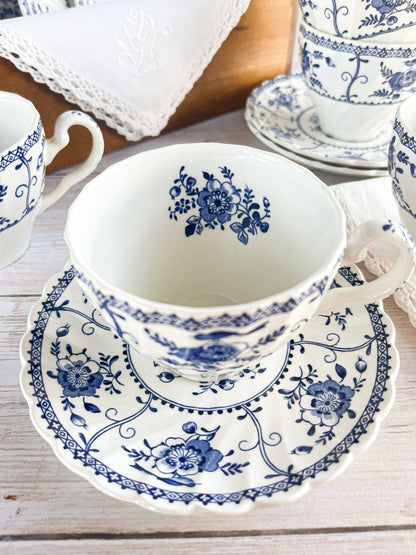 Johnson Bros Set of 6 Flat Cup & Saucer Sets - 'Indies' in Blue Collection - SOSC Home