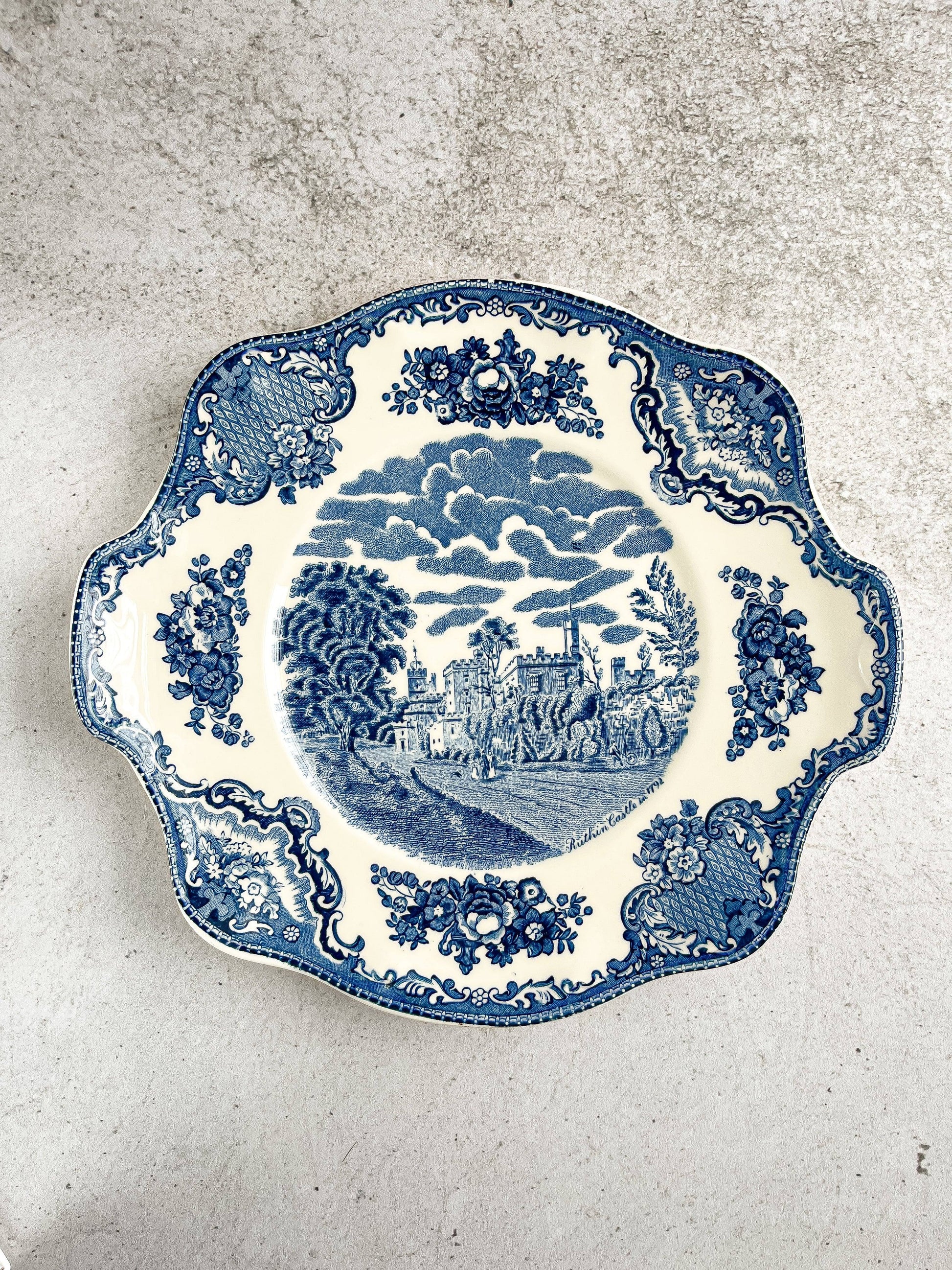 Johnson Bros Square Handled Cake Plate - Old Britain Castles ‘Ruthin Castle in 1792’ Design (Modern Version) - SOSC Home