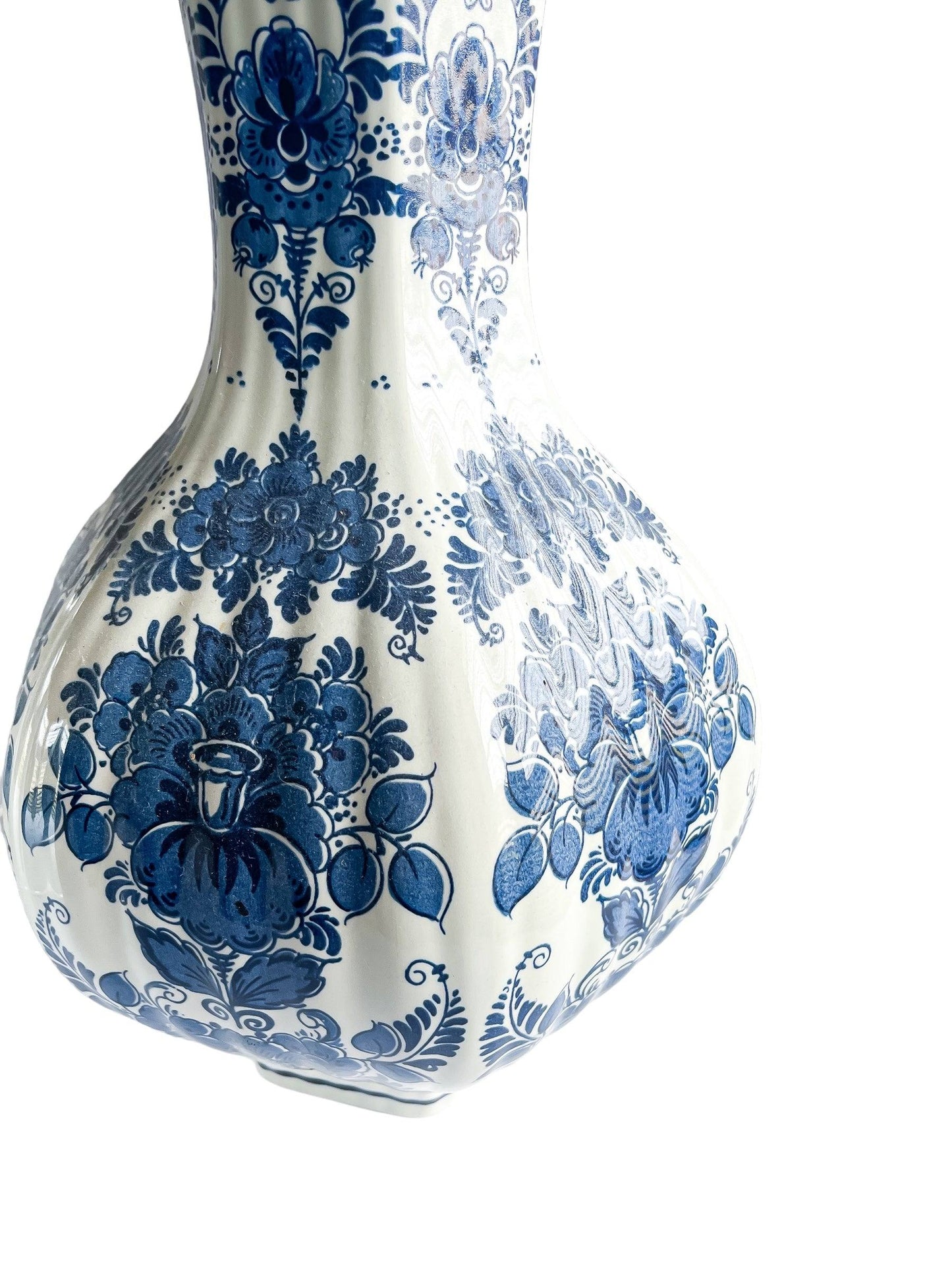 Large Delft Vase with Blue Floral Patterns - Handpainted, Made in Holland - SOSC Home