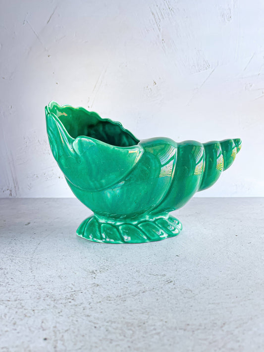 Lucia Ware Shell-Shaped Planter – Iridescent Green Glaze - SOSC Home