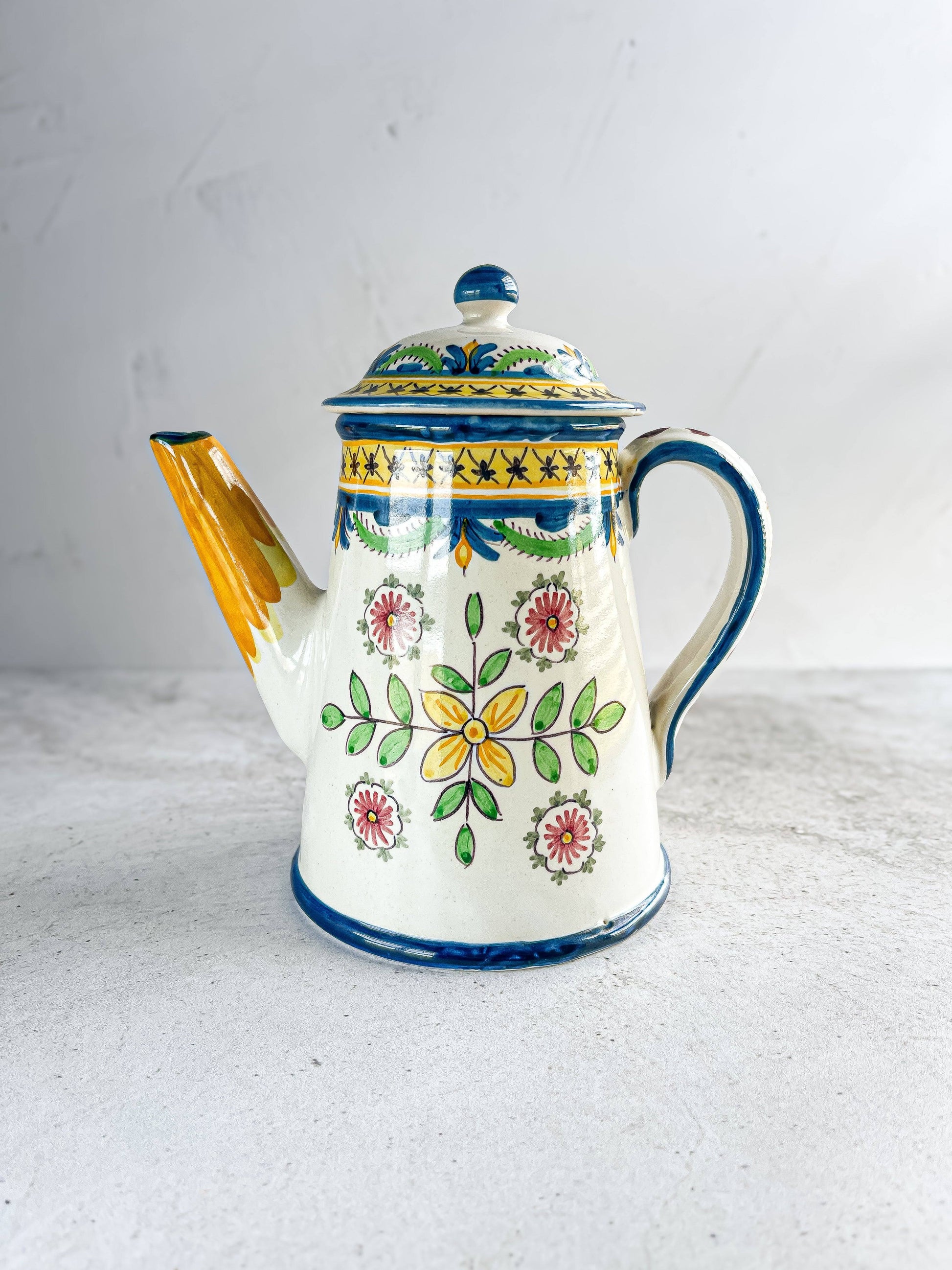 Mediterranean Hand-Painted Teapot - Floral and Geometric Motifs - SOSC Home