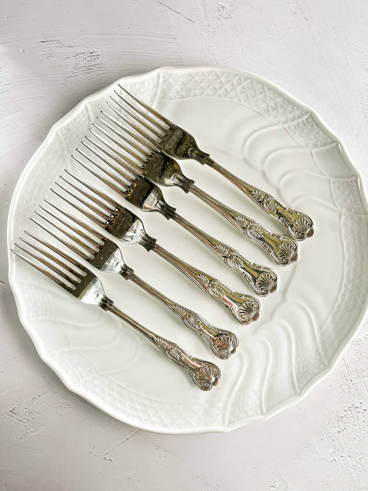 Mixed Set of 6 Silver-Plated Dinner Forks – 'Kings' Pattern - SOSC Home