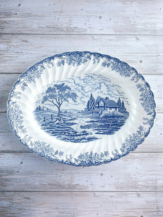 Myott Large Oval Serving Platter - 'The Brook' Blue Collection - SOSC Home