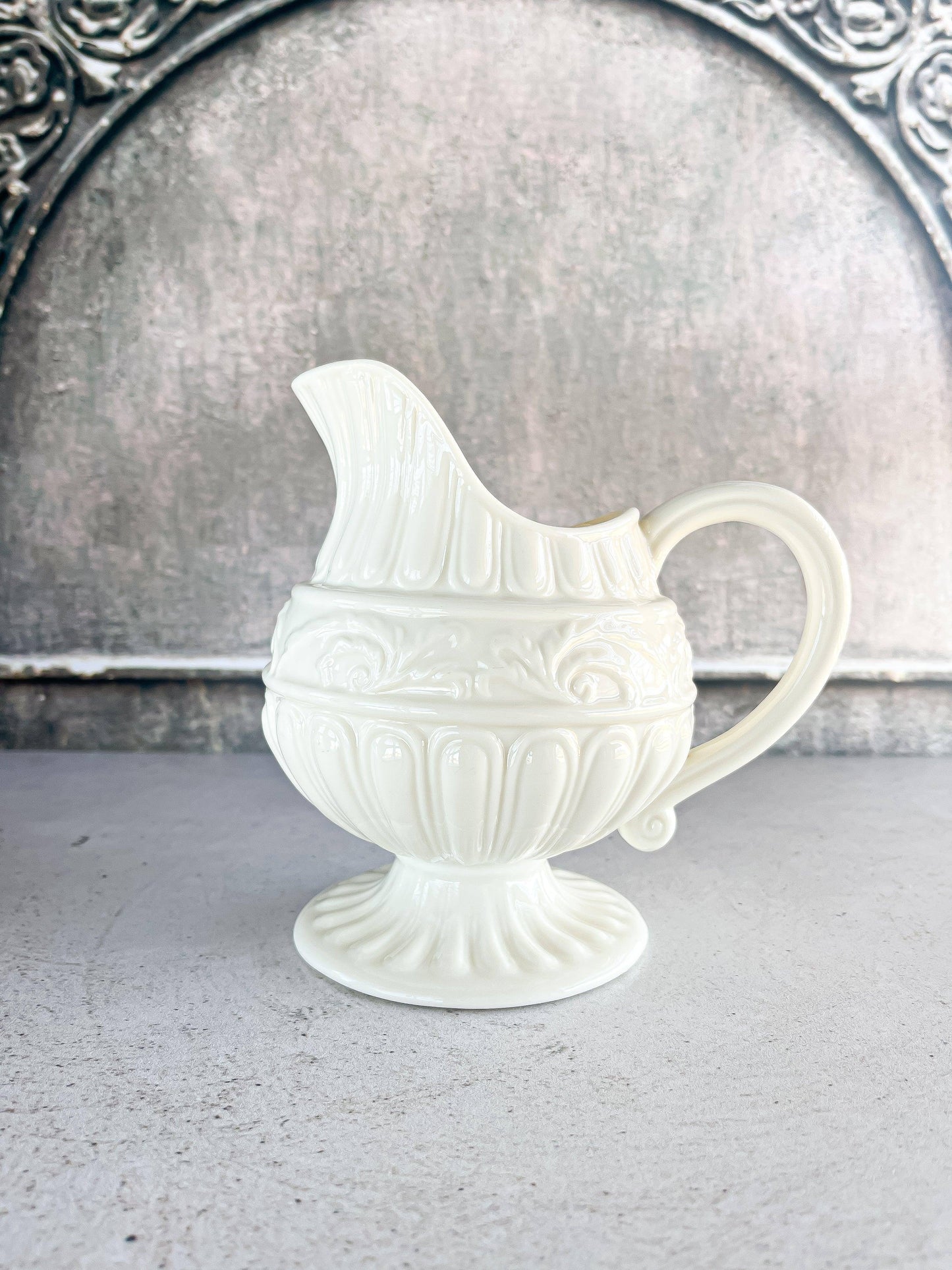 Oversized Creamware Ceramic Creamer with Classical Motifs - SOSC Home