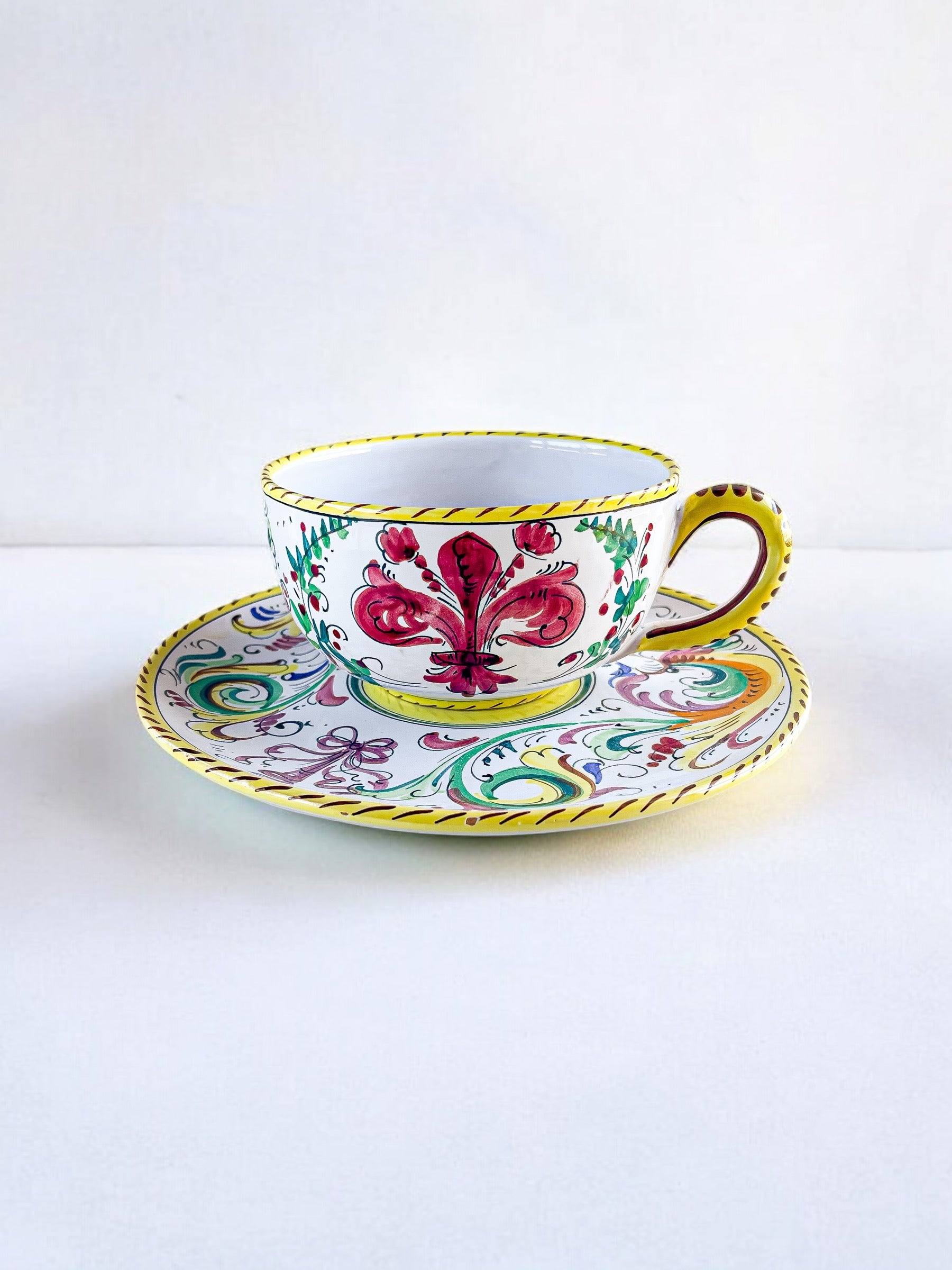 Oversized Hand-Painted Italian Cup and Saucer in – Raffaellesco Style - SOSC Home