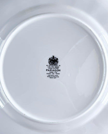 Backstamp of Paragon fine bone china plate with royal appointment, made in Stoke-on-Trent, England