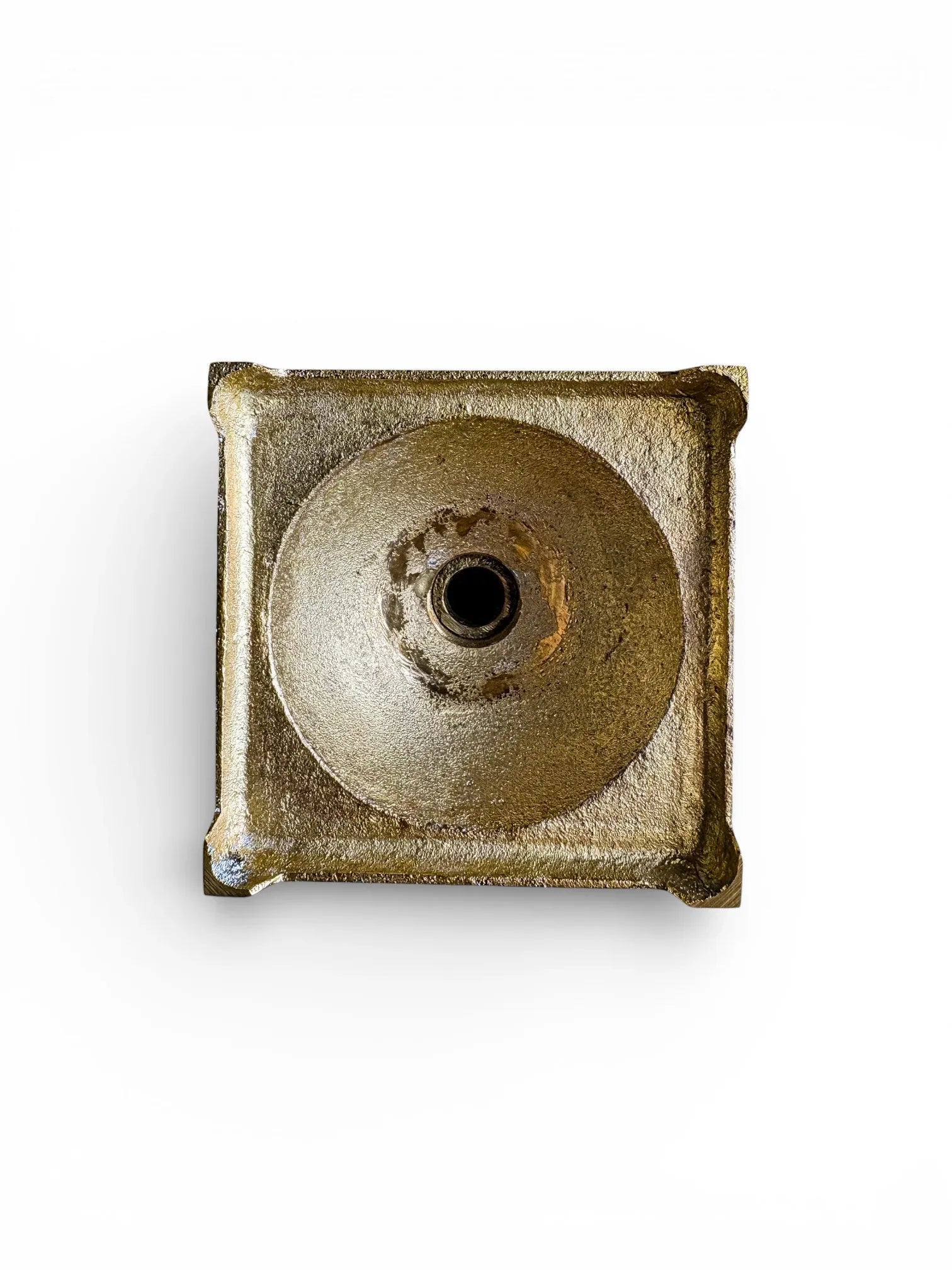 Square vintage brass candlestick holder base on white background