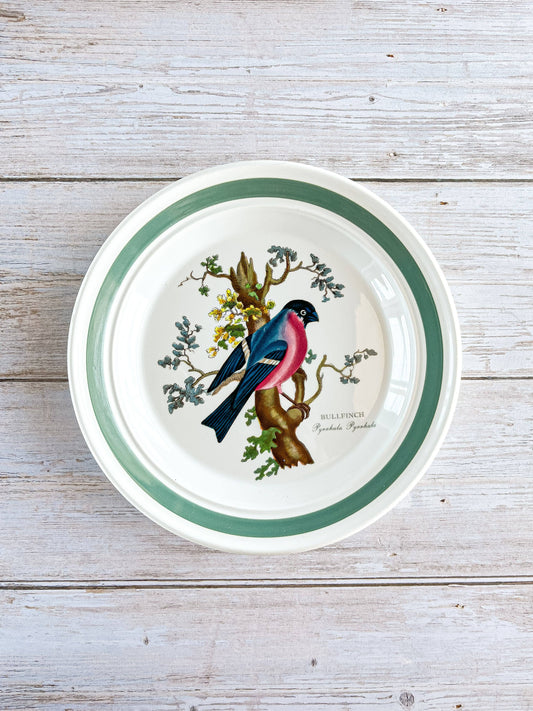 Portmeirion Birds of Britain Bread and Butter Plate - 'Bullfinch' Design (Green Band On Rim) - SOSC Home