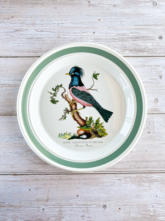 Portmeirion Birds of Britain Salad Plate - 'Rose Coloured Starling' Design (Green Band On Rim) - SOSC Home