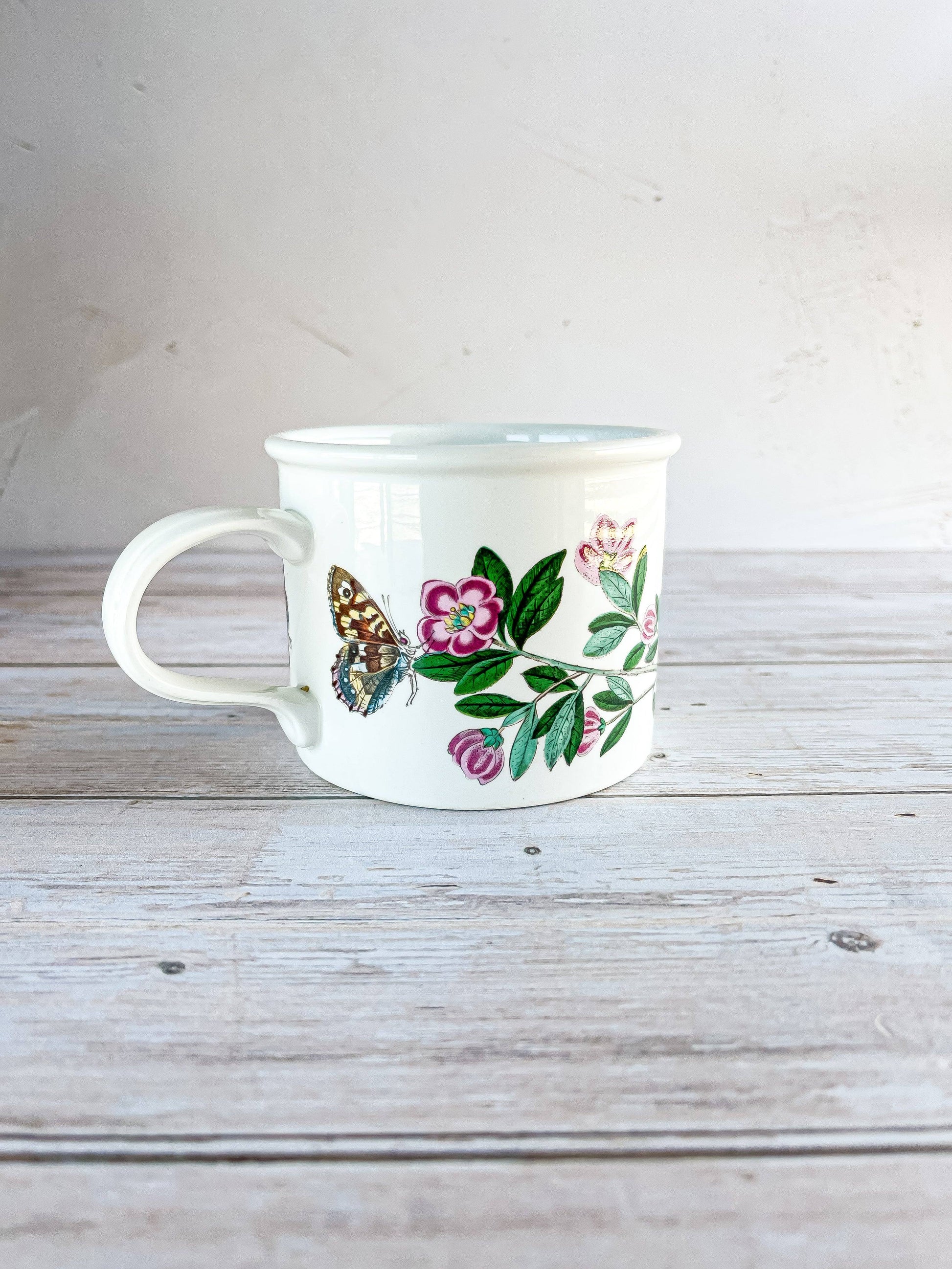 Portmeirion Botanic Garden 350ml Drum Flat Cup and Saucer - 'Lepidotum' Design - SOSC Home