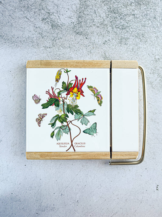 Portmeirion Botanic Garden Cheese Board with Integrated Slicer - 'Aquilegia Gracilis (Slender Columbine)' Design - SOSC Home