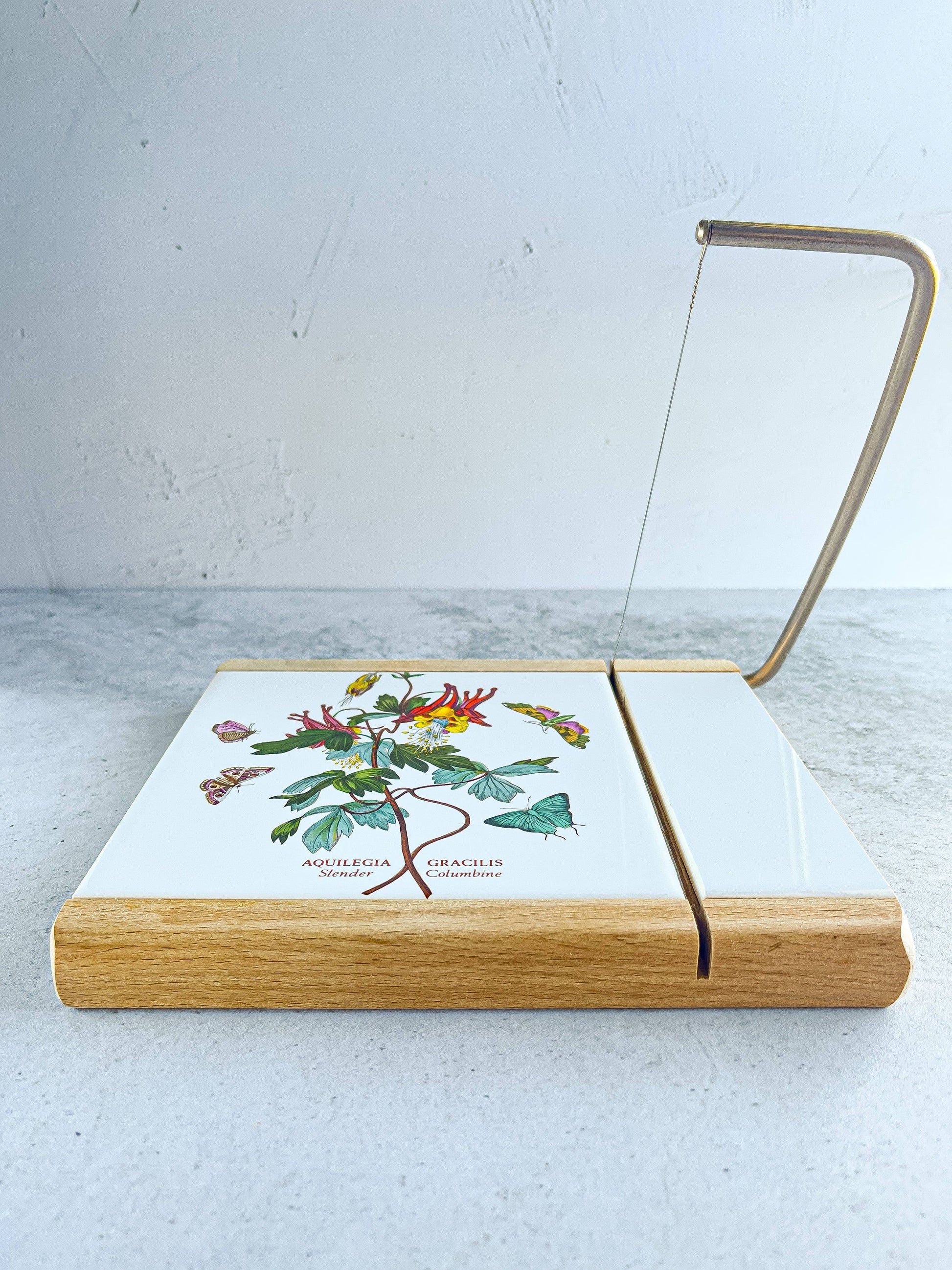 Portmeirion Botanic Garden Cheese Board with Integrated Slicer - 'Aquilegia Gracilis (Slender Columbine)' Design - SOSC Home