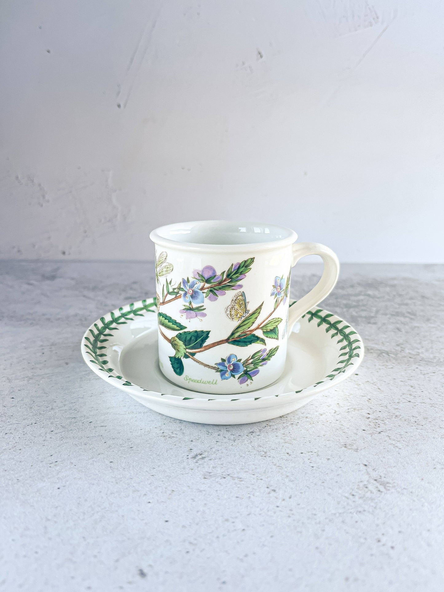 Portmeirion Botanic Garden Flat Demitasse Cup & Saucer Set - ‘Speedwell’ Design - SOSC Home