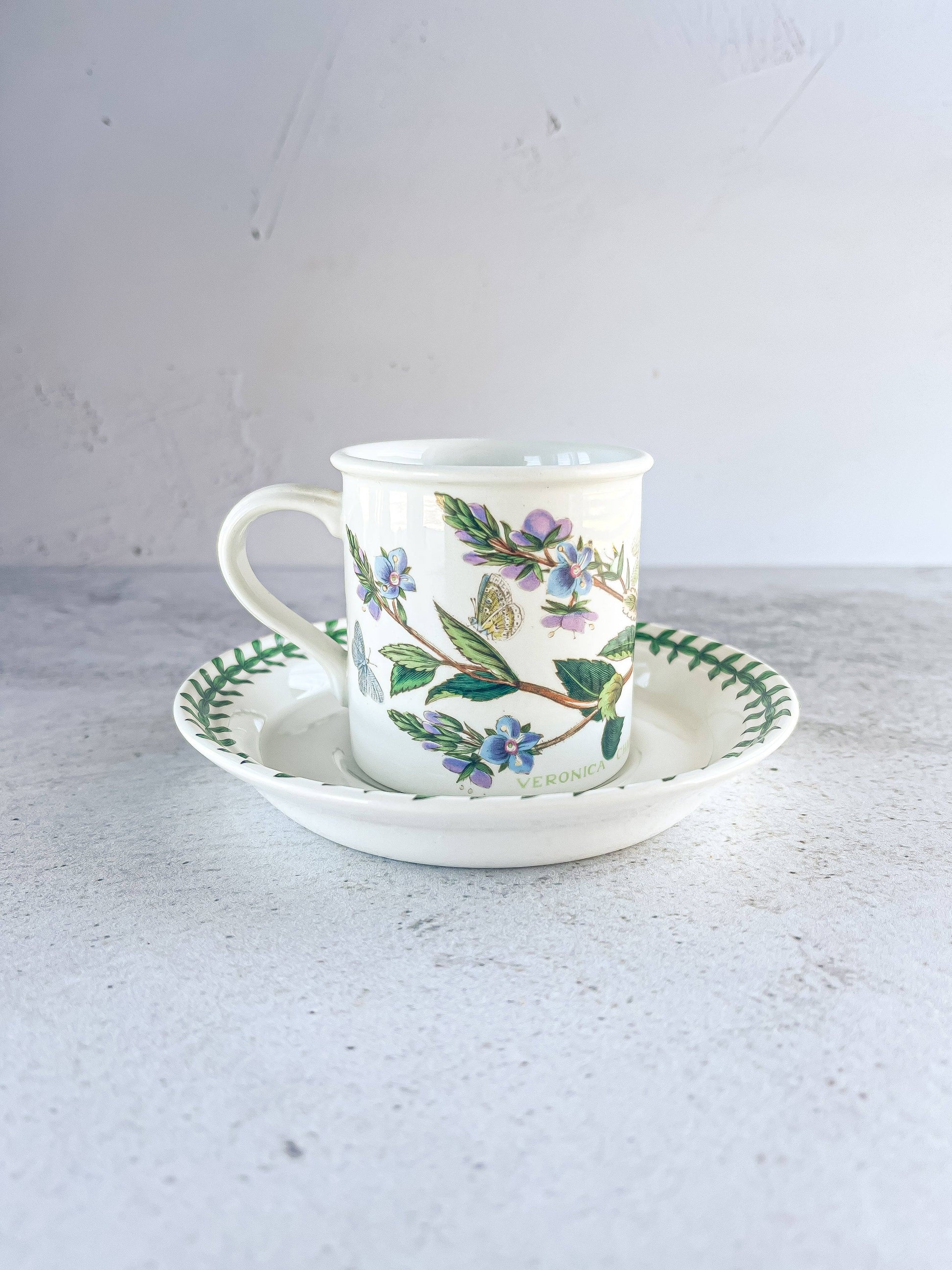 Portmeirion Botanic Garden Flat Demitasse Cup & Saucer Set - ‘Speedwell’ Design - SOSC Home