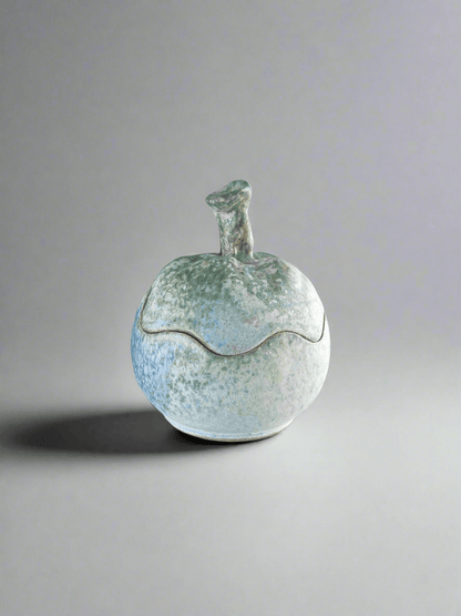 Pumpkin-Shaped Ceramic Lidded Jar - Speckled Green and Blue Glaze - SOSC Home