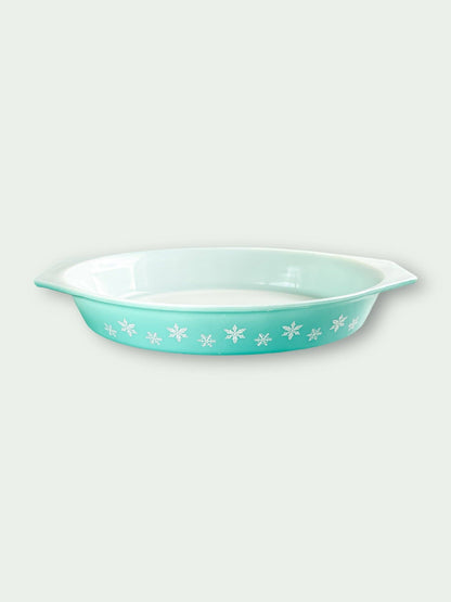 Pyrex 30cm Oval Dish - Turquoise 'Snowflake' Pattern - SOSC Home