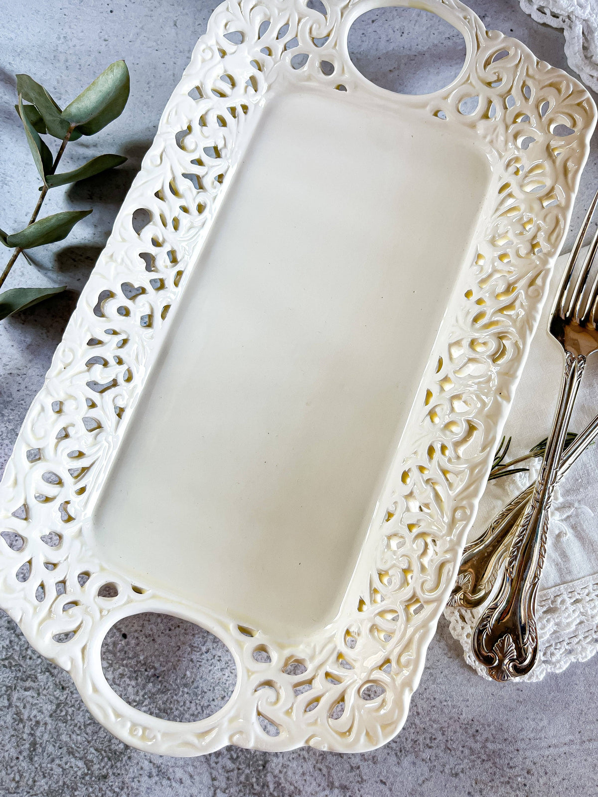 Ceramic Riser Tray Rectangle Rectangular Ceramic Tray | Openwork Border – SOSC Home