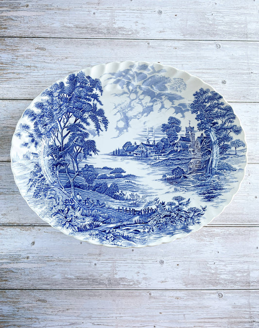 Ridgway Large Oval Serving Platter - ‘Meadowsweet’ in Blue Collection - SOSC Home