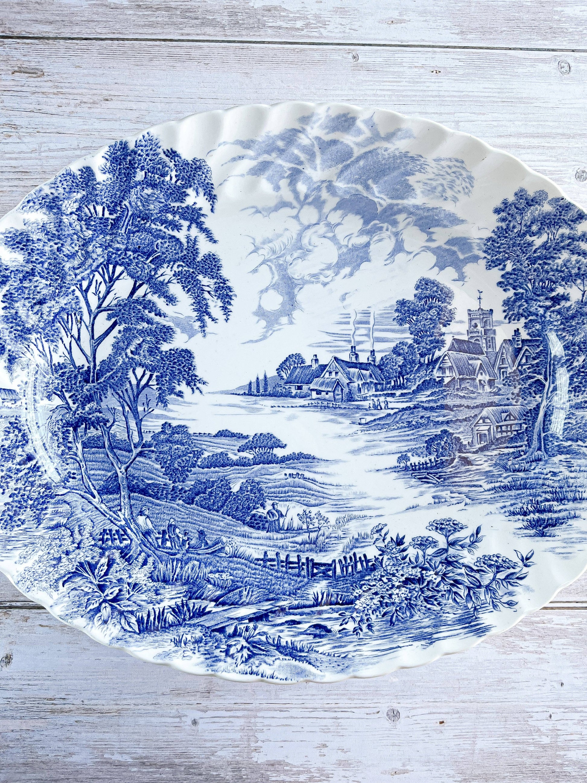 Ridgway Large Oval Serving Platter - ‘Meadowsweet’ in Blue Collection - SOSC Home