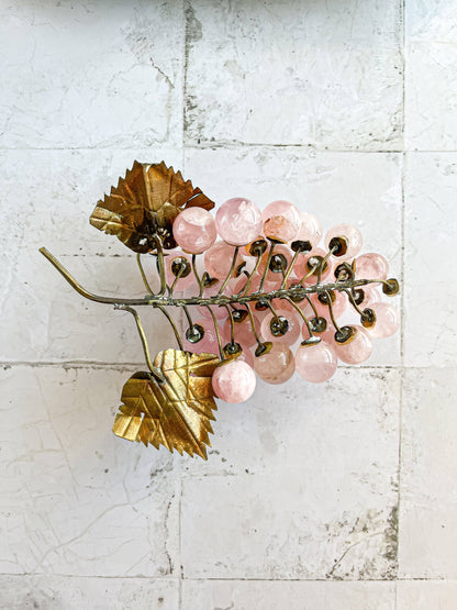 Rose Quartz Grape Cluster with Brass Leaves - SOSC Home