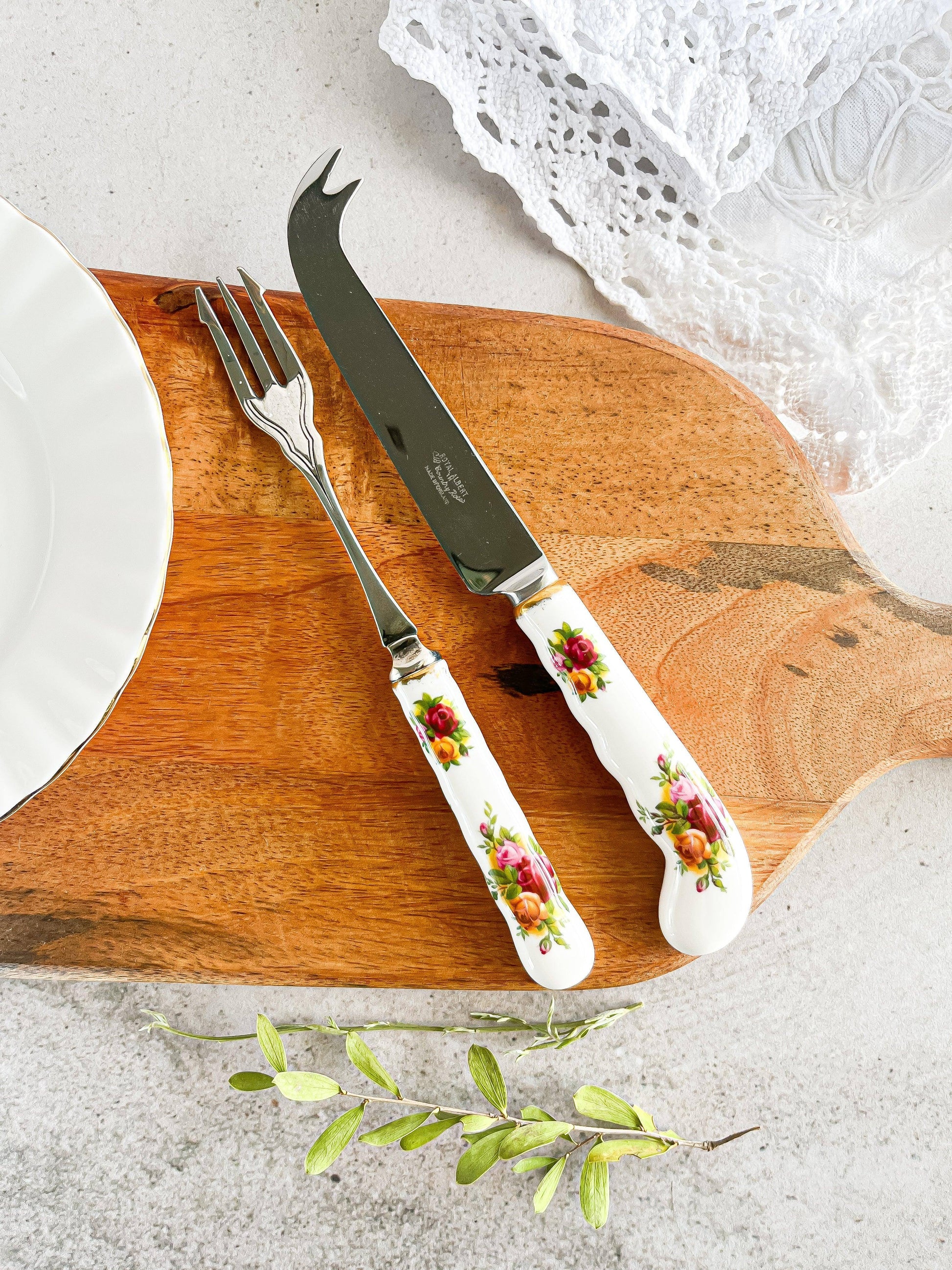 Royal Albert Cheese Knife & Pickle Fork Set - Old Country Roses - SOSC Home
