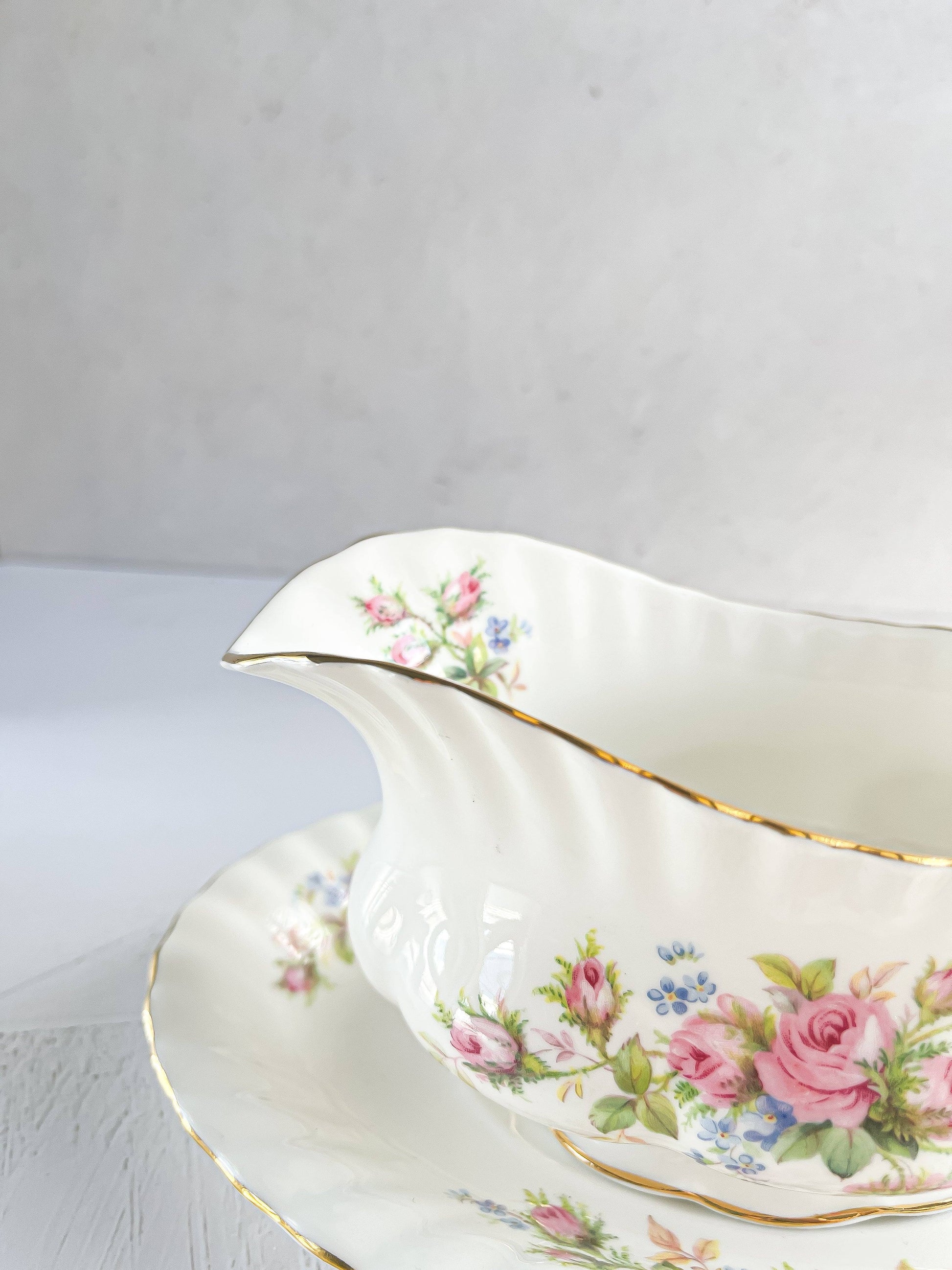 Royal Albert Gravy Boat & Underplate - 'Moss Rose' Collection - SOSC Home
