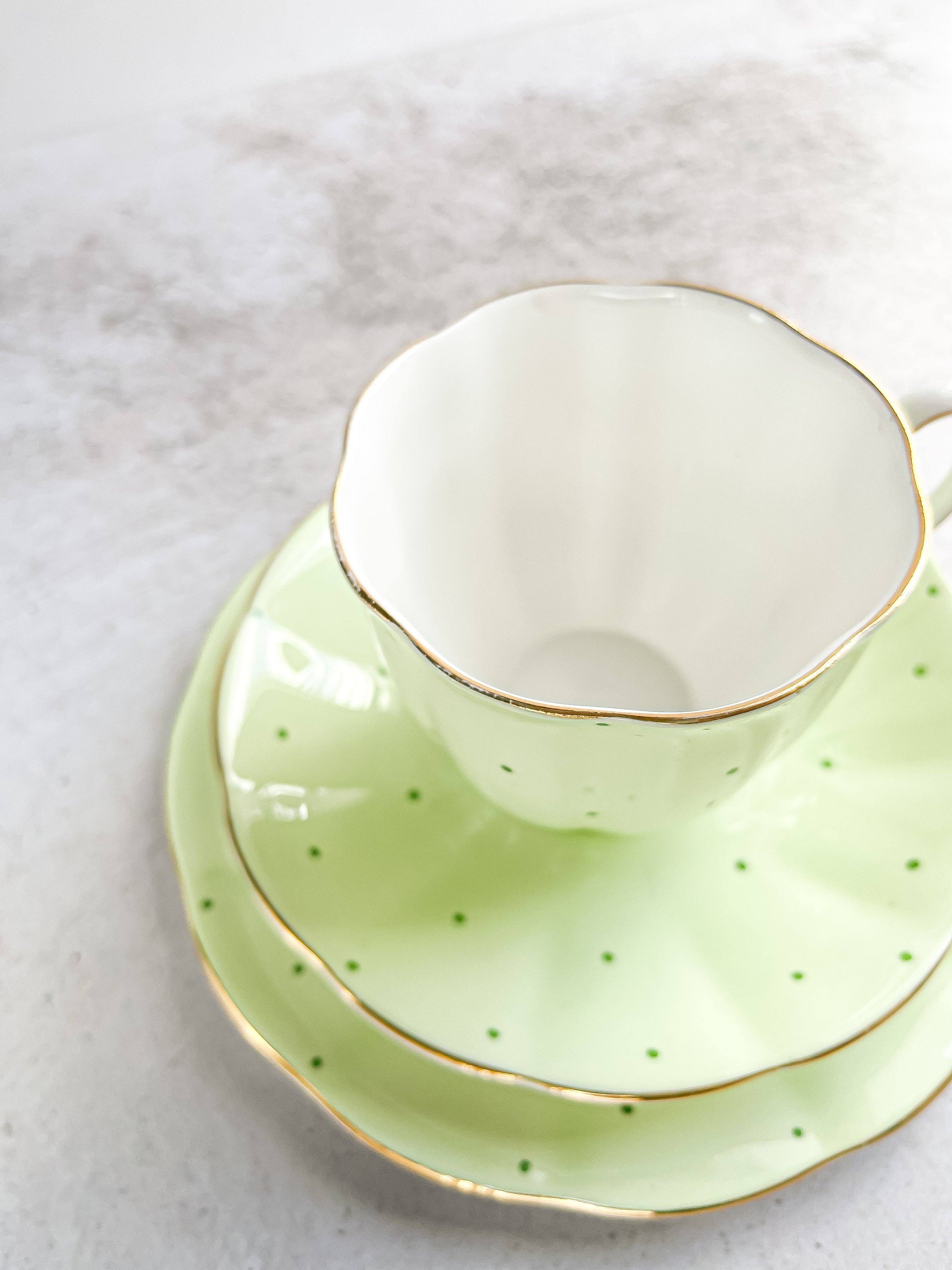 Royal Albert Trio - Unnamed Mint Green with Polka Dots - SOSC Home