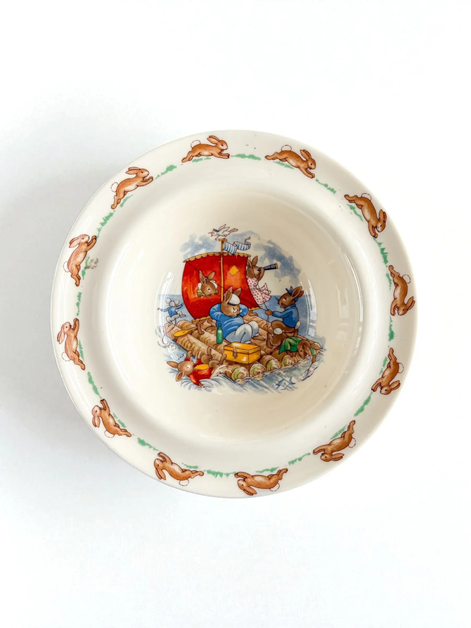 Royal Doulton Bunnykins Fruit/Dessert Bowl | 'Raft' Scene (Rim Edge) - SOSC Home
