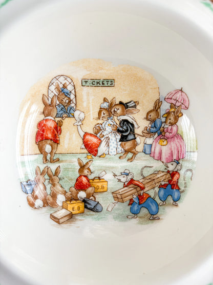 Royal Doulton Bunnykins Fruit/Dessert Bowl | 'Ticket Queue' Scene (Rim Edge) - SOSC Home